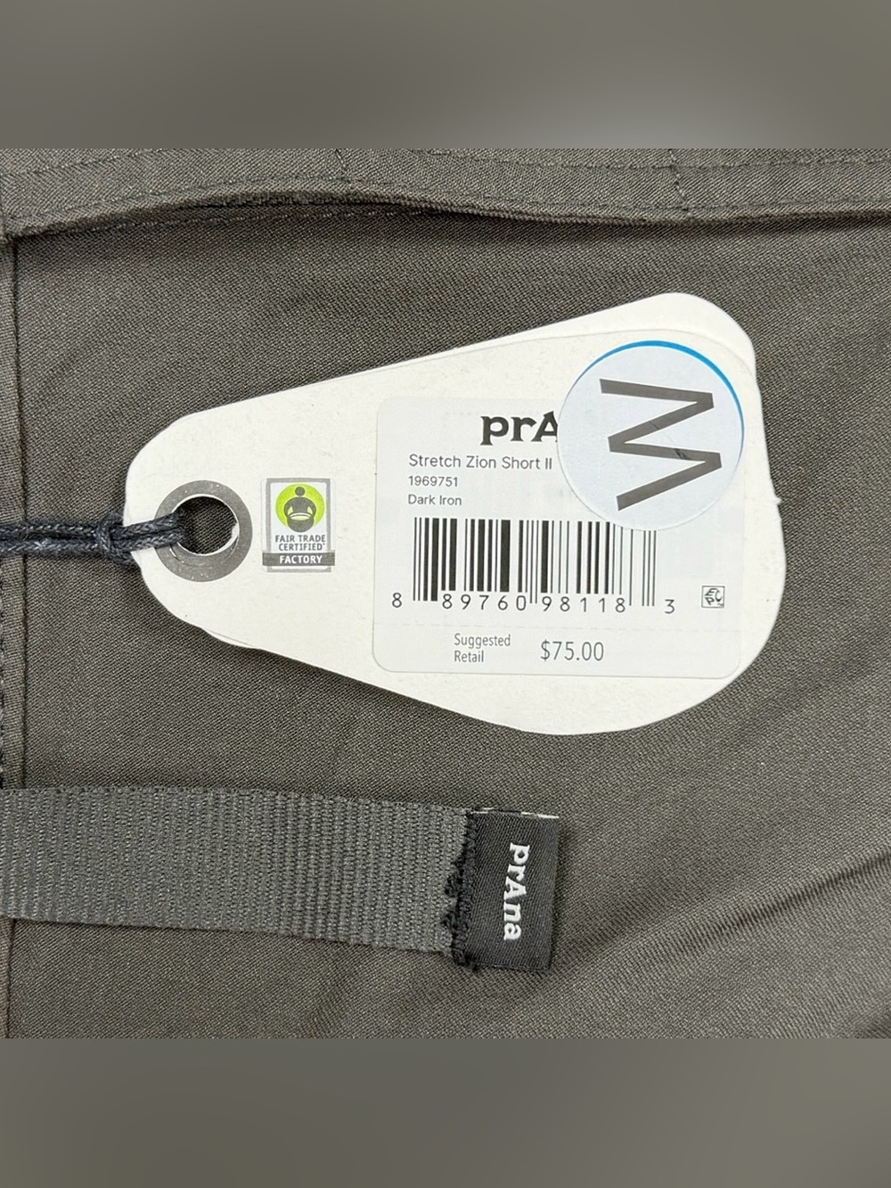 Prana Stretch Zion Short II Men 36 Grey 8” Cargo Trail Belted Outdoor Hiking NEW - Picture 7 of 14